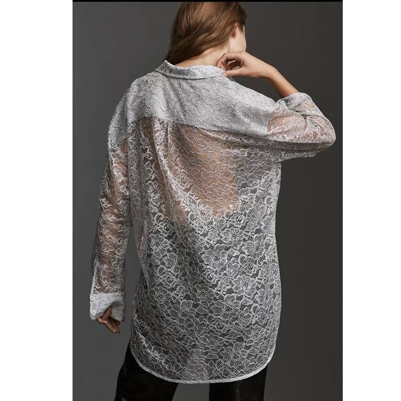 NWT Anthropologie Gray Metallic Lace Top Medium - Picture 1 of 8